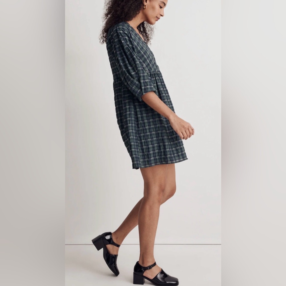 Madewell “Marianna” Puff-Sleeve Dress in Plaid XS, NWT